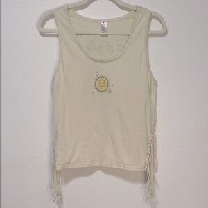 Sunshine Graphic Beige Tank Top Size Large PTP 17”-19” EUC